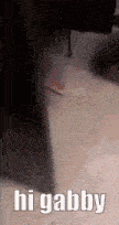 a close up of a person standing on a concrete floor with the words `` hi gabby '' written on it .