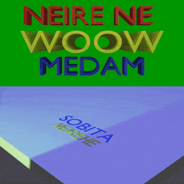 neire ne woow medam is displayed on a green and purple background