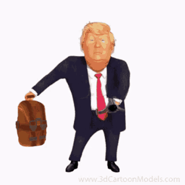 a cartoon of donald trump holding a briefcase and a key