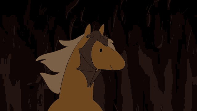 a cartoon of a horse with a bat covering its head