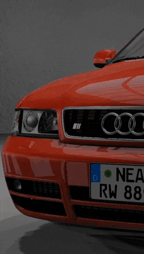 a red car with a license plate reading nea rw 889
