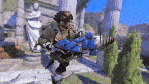 a video game character is holding a giant drill