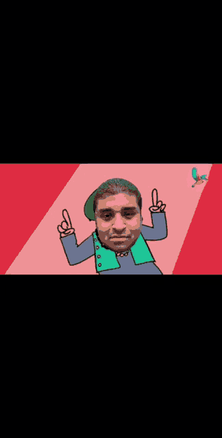 a cartoon of a man with his arms in the air giving the middle finger