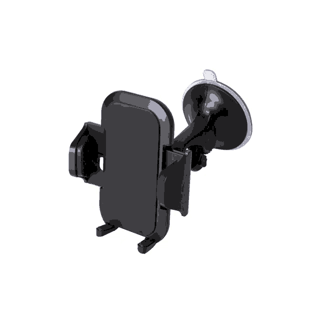 a black phone holder with a suction cup attached