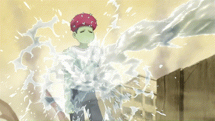 a cartoon character with a red hat is surrounded by splashing water