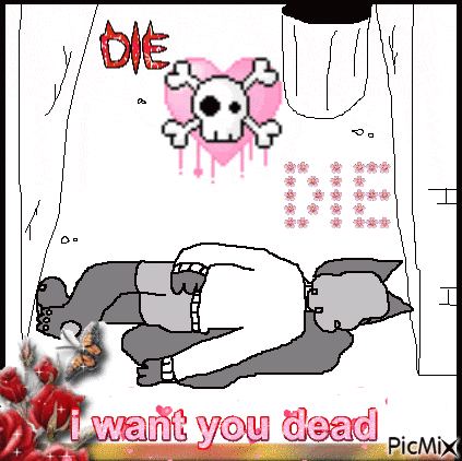 a drawing of a man laying on the ground with the words i want you dead