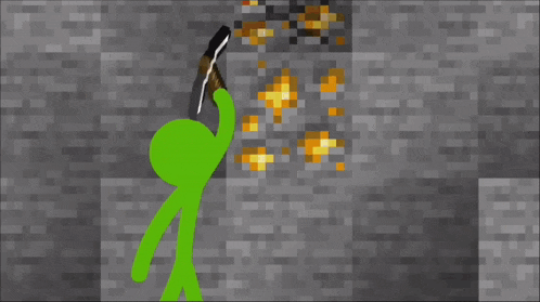 a green stick figure is holding a sword in front of a brick wall and the word nope is on the bottom