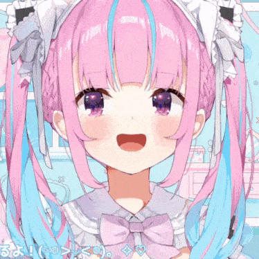 a girl with pink and blue hair is wearing a white dress