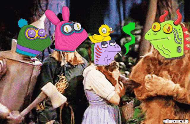 a group of cartoon characters are standing next to each other with gifmeme.io written in the bottom right corner