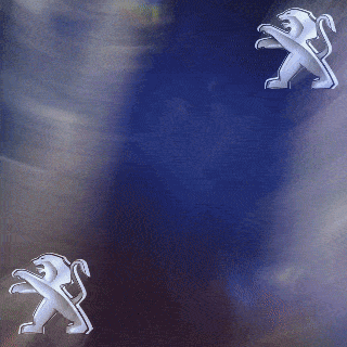 a blue background with a peugeot logo on it