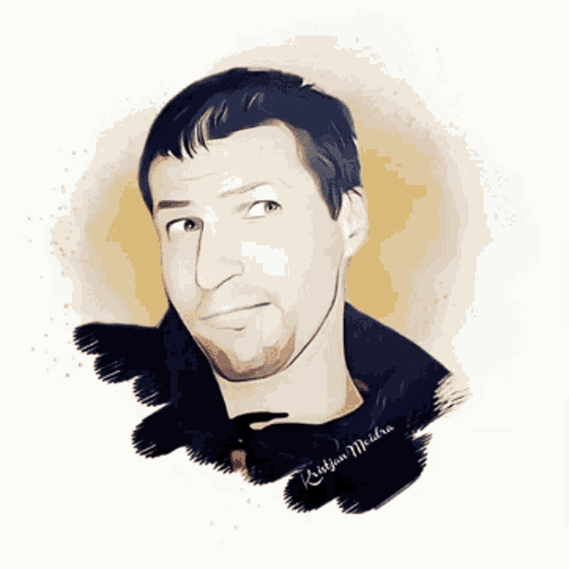 a drawing of a man with his mouth open has the name kristjan medina written on the bottom