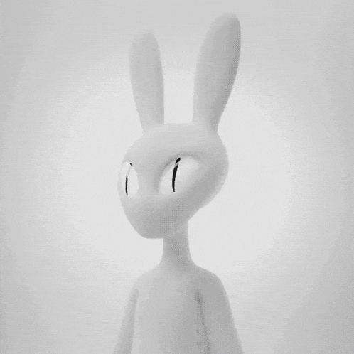 a black and white drawing of a bunny with a hat on
