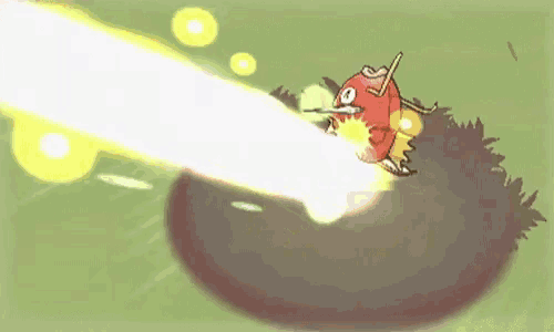 a cartoon character is shooting a light beam