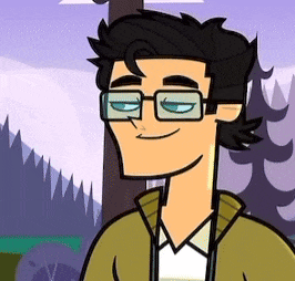 a cartoon man wearing glasses and a jacket is smiling in front of a forest .