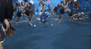 a group of robots are fighting each other in a game