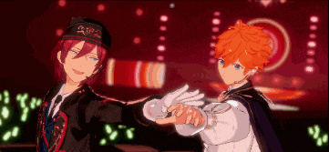 a couple of anime characters are dancing together on a stage