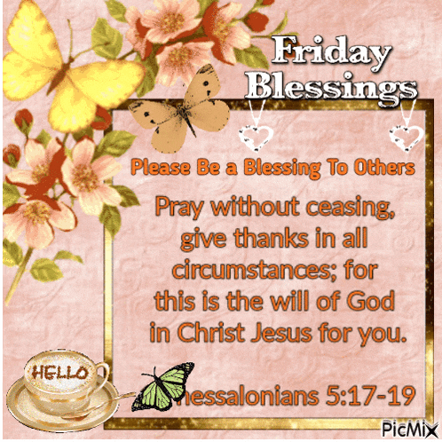 a friday blessings card with a cup of coffee
