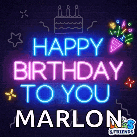 a neon sign says happy birthday to you marlon