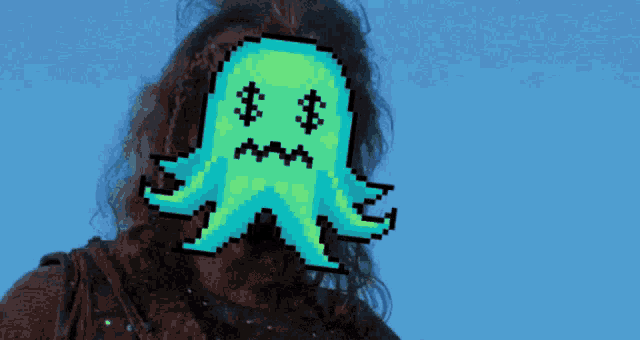 a pixel art of an octopus with dollar signs on it 's eyes
