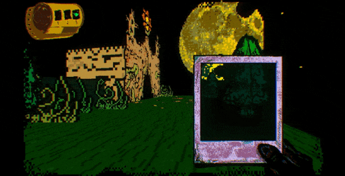 a hand is holding a picture of a hand in a video game scene