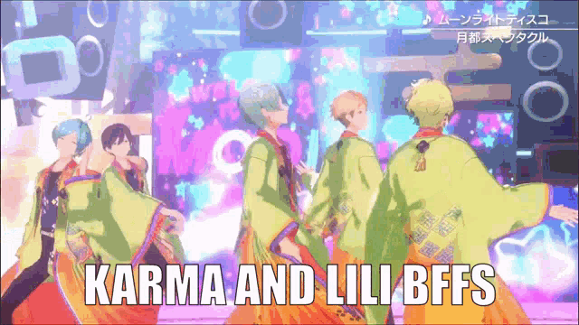 a video of a group of people dancing with the words karma and lil bffs on the bottom
