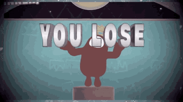 a cartoon character stands on a podium with the words " you lose " above his head