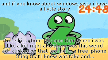 a picture of a cartoon character with a caption that says " and if you know about windows vista i have a litle story "