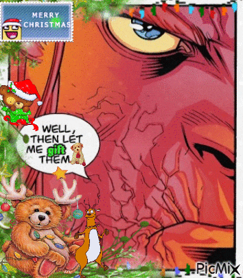 a merry christmas greeting card with a teddy bear holding a reindeer