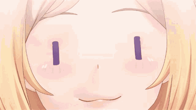a close up of a girl 's face with a purple i on her eye