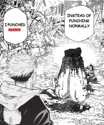 a black and white drawing of a man with the words i punched harder in the upper right corner