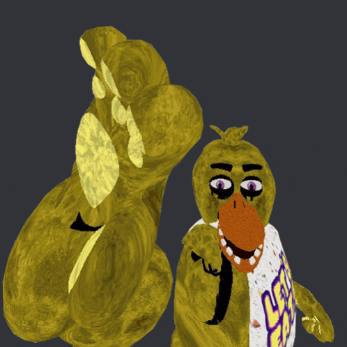 a cartoon character with purple eyes and a white shirt that says sss