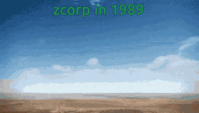 a picture of a desert with the words zcorp in 1989