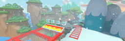 a roller coaster is going down a hill in a video game .