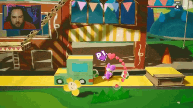 a video game is being played with a purple p.i. sticker