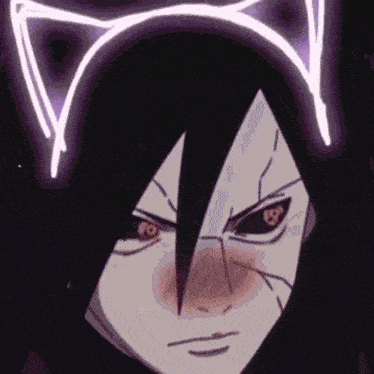 a close up of a cartoon character with cat ears on their head .
