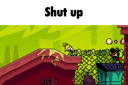 a video game with the word shut up on it