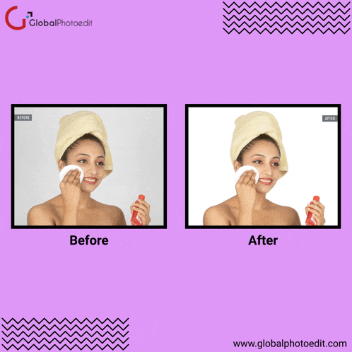 a before and after picture of a woman cleaning her face