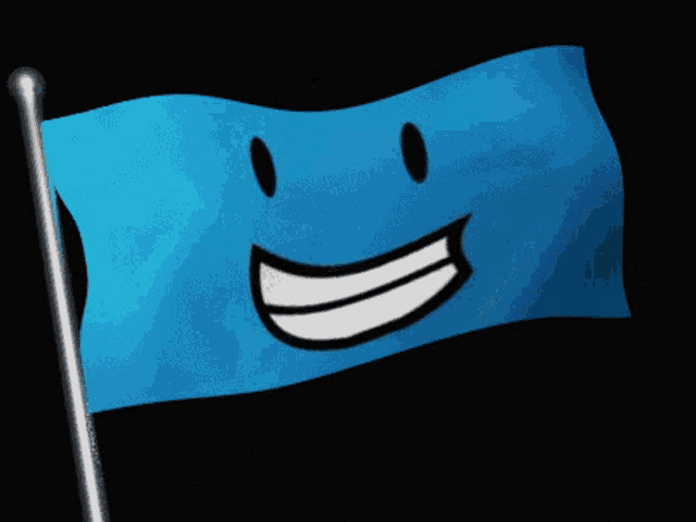 a blue flag with a smiley face on it waving in the wind