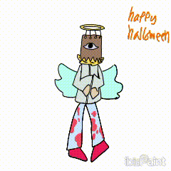 a drawing of a person with a paper bag on their head and the words happy halloween on the bottom