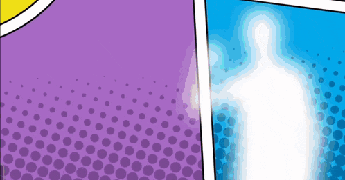 a comic book scene with a purple and blue background