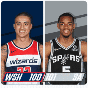 a wizards player and a spurs player are shown