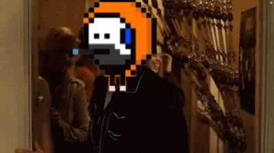 a pixel art drawing of a man in a suit standing in a doorway