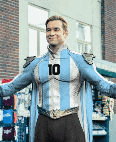 a man is wearing a superhero costume with the number 10 on his chest