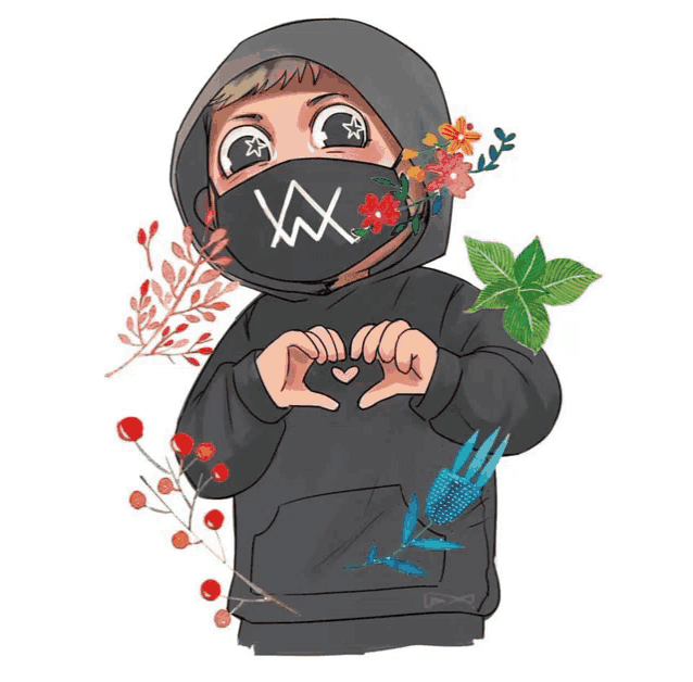 a drawing of a person wearing a hoodie with a mask that has the letter x on it
