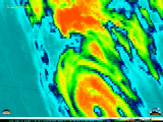 a computer screen shows a colorful image of a hurricane on january 11th