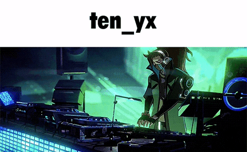 a cartoon of a man playing a dj set with the caption ten_yx
