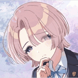 a girl with short pink hair and blue eyes is wearing a suit and tie .