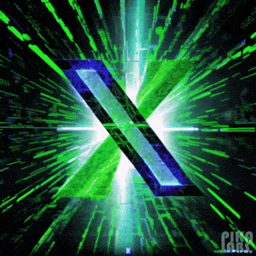 a green and blue letter x is surrounded by green lines