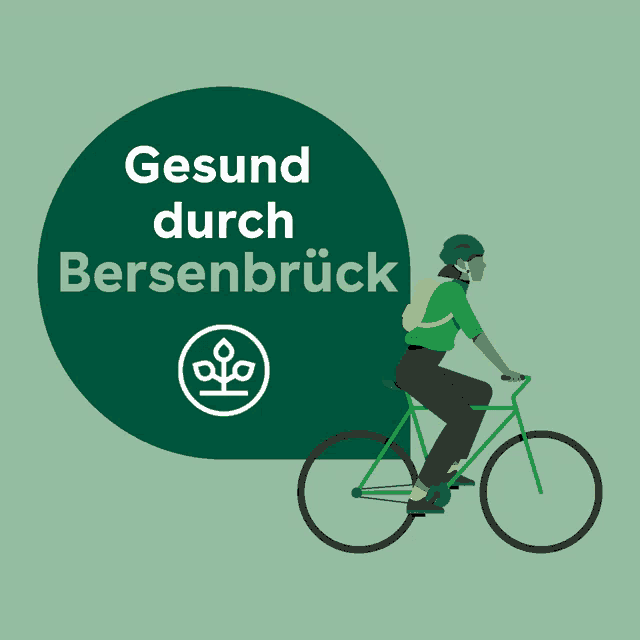 an illustration of a person riding a bike with the words gesund durch bersenbruck