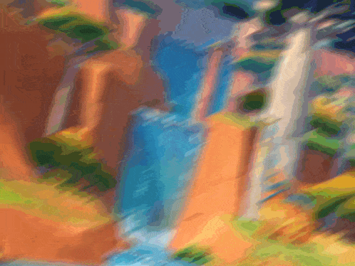 a painting of a waterfall in a jungle